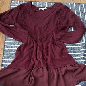 LC Lauren Conrad Deep Red V-Neck Sweater